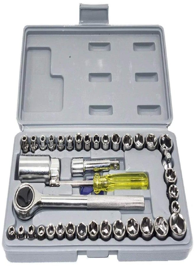 مها مجموعة مفاتيح ربط MAHA القياسية 40 قطعة | أداة تركيب وإزالة براغي السيارات/الدراجات النارية | أدوات يدوية للمنزل والمرآب وورشة العمل | رؤوس مفاتيح ربط متعددة الاستخدامات | مجموعة رؤوس أدوات الطوارئ (عبوة من 40 قطعة) - Image 1